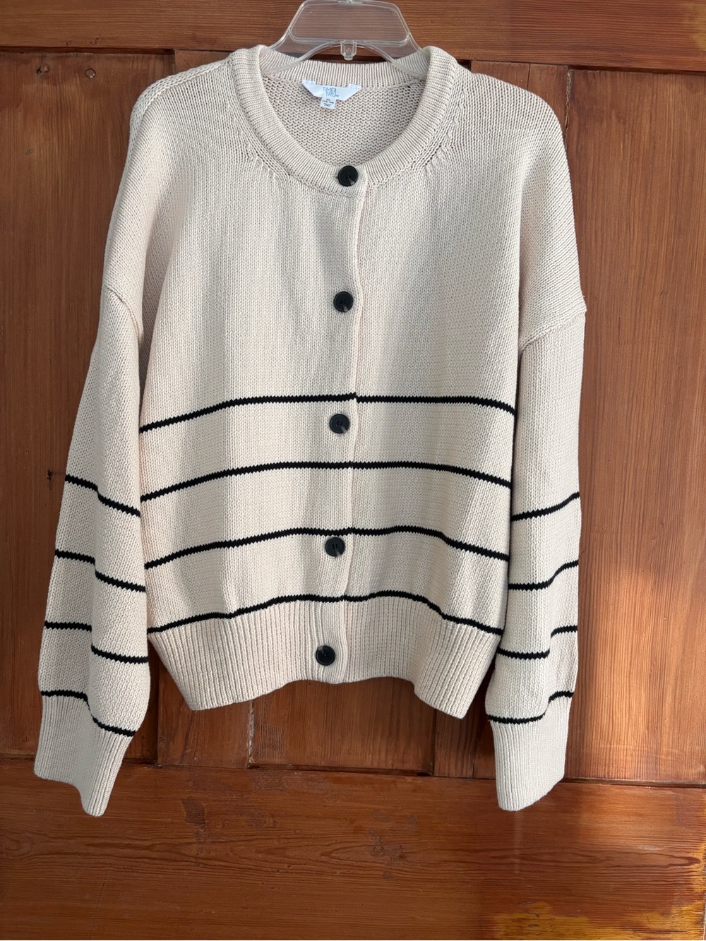 NWT Time and Tru Cream Black Stripe Cardigan Sweater Size XXL 22